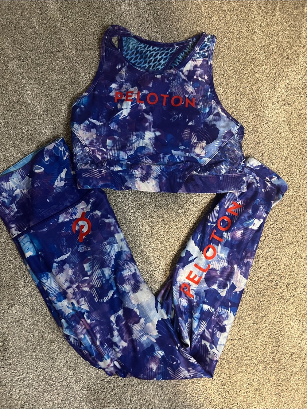 Peloton Blue and Purple Abstract Performance Legging Set